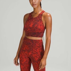 Lululemon Wunder Train Longline Bra Sz 6 In Denim Wash Print Autumn Red Black